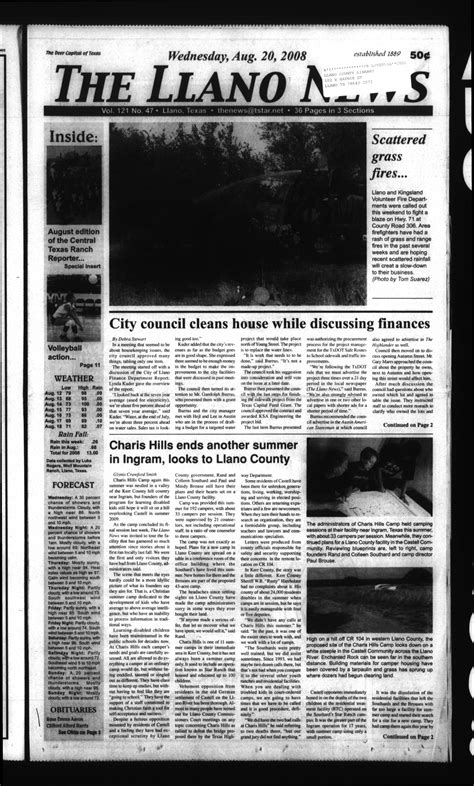 The Llano News (Llano, Tex.), Vol. 121, No. 47, Ed. 1 Wednesday, August