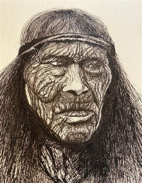 Vintage Original Pen And Ink Portrait Drawing Native American Etsy