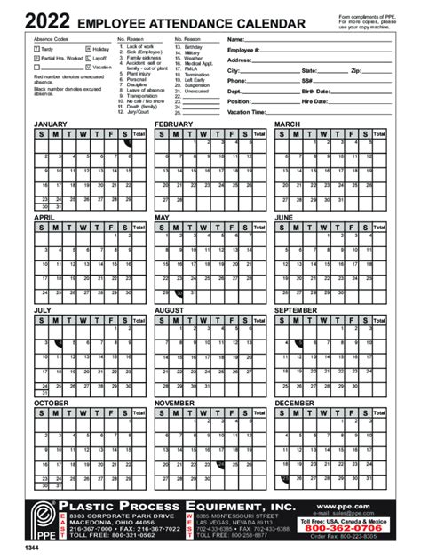 2022 2024 Form Ppe Employee Attendance Calendar Fill Online Printable