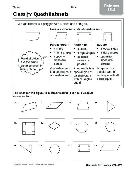 Classifying Quadrilaterals Worksheets