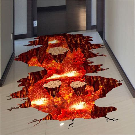 3d Volcanic Magma Crack Floor Stickers Diy Removable Pvc Decal Wall