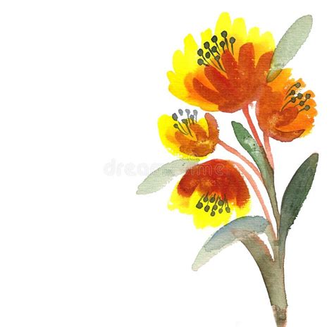 Yellow Hand Painted Flowers Stock Illustration Illustration Of