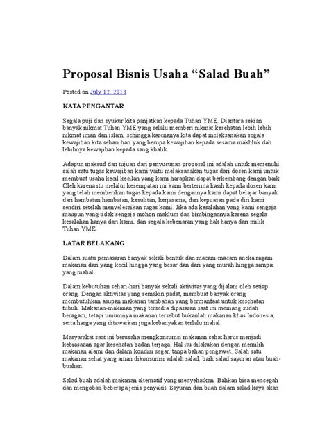 Kesimpulan 5.310 usaha rumah makan kini menjadi salah satu. Contoh Proposal Kewirausahaan Salad Buah - cermin-dunia ...