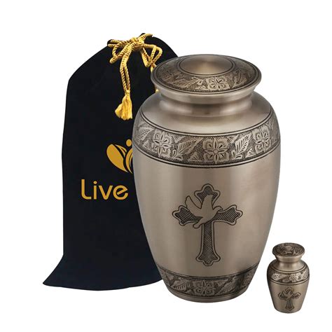 Heavenly Dove And Cross Cremation Urn Adult Funeral Urn Solid Brass
