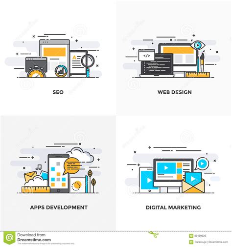 Flat Line Designed Concepts Colored Stock Vector Illustration Of