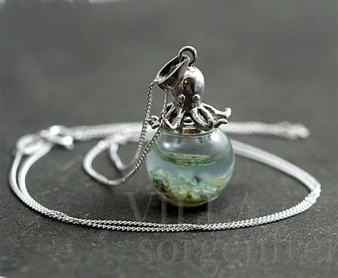 Sterling Octopus Seawater Necklace 925 Sterling Octopus Carrying Glass