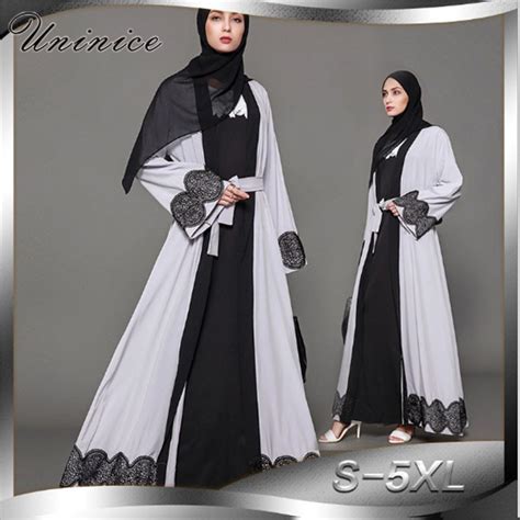 Élégant musulman abaya dentelle cardigan maxi robe broderie tunique thobe vêtements islamiques