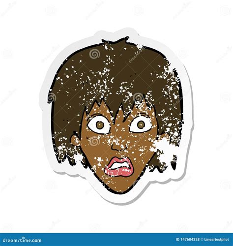 Retro Distressed Sticker Of A Cartoon Frightened Woman Stock Vector