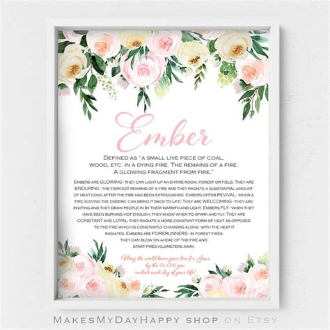 Ember Custom Name Meaningpink Flowersfloral First Namegiven Etsy