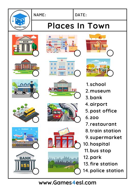 Places In Town Worksheets English Lessons For Kids English