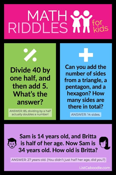 30 Math Riddles For Kids With Answers Of Course Listcaboodle Math