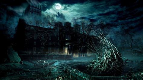 Dark mansion under the full moon digital art hd wallpaper x ... | loves | Pinterest | Wallpaper ...
