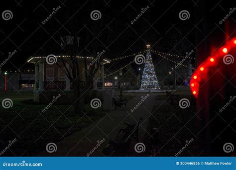 Christmas Tree and Lights at the Paola Town Square Editorial Photo