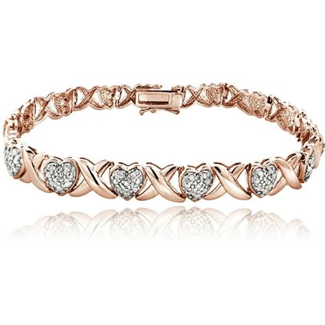 Online Womens 12 Carat Diamond X And Heart Bracelet In Rose Gold