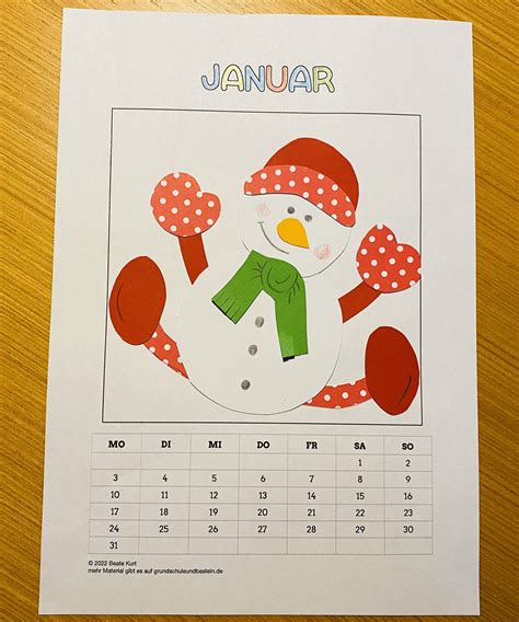 Der Kalender Das Monatskalenderblatt Januar ⛄️ Gestalten — Grundschule