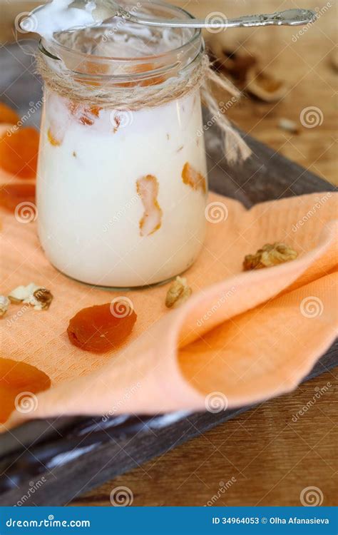 Fermented Milk Yogurt In A Jar Stock Image Image Of Wooden Dried