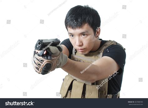 Private Military Contractor Man Pistol Handgun Stock Photo 467888789