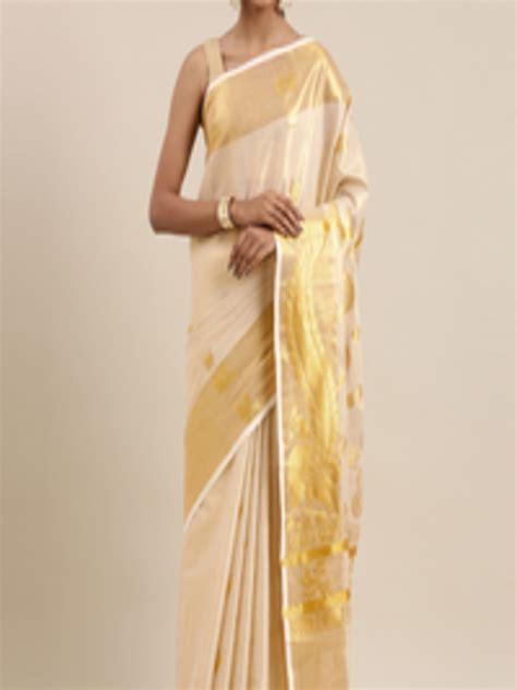 Buy The Chennai Silks Classicate Off White And Golden Woven Design Zari Pure Cotton Kasavu Saree