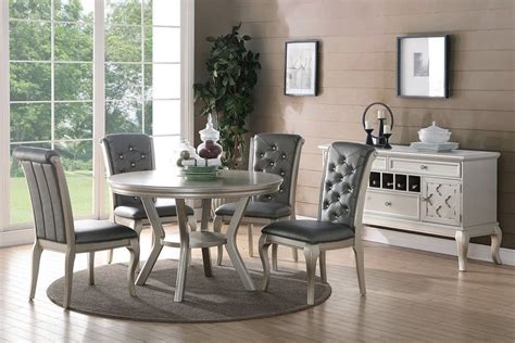 5PC Silver Round Finish Dining Set | Formal dining room sets, Round dining room, Fabric dining ...