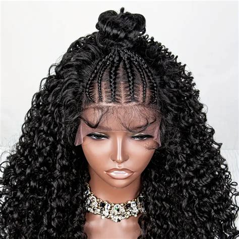 13x4 Lace Half Braided Curly Wavy Wigs Women Cornrow Braided Temu