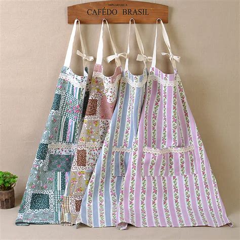 Fashion Print Lace Aprons For Women Work Helper Apron Kitchen Clean Apron Quality Line Cotton