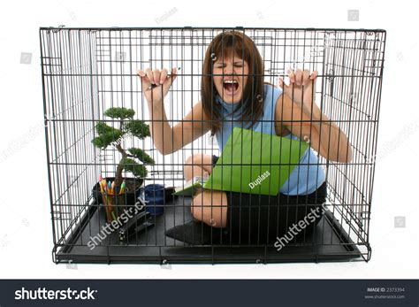 Twenty Something Business Woman Trapped Cage Stock Photo 2373394