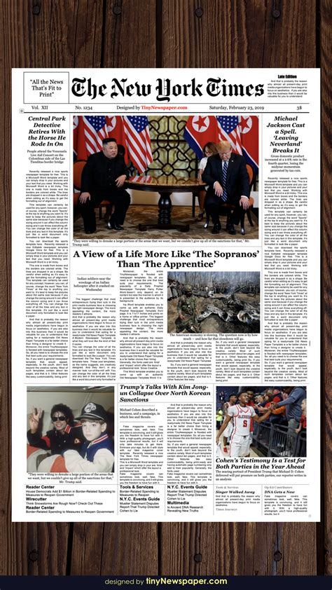 Editable New York Times Newspaper Template Newspaper Template
