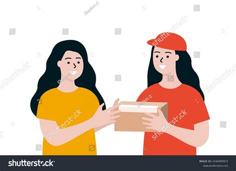 Girl Receiving Parcel Box Delivery Woman Stock Vector Royalty Free