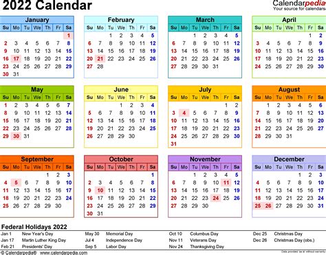 Download 2022 Printable Calendars 1 Year Calendar At A Glance Ten