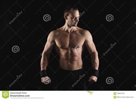 Strong Athletic Man Showes Naked Muscular Body Stock Photo Image Of