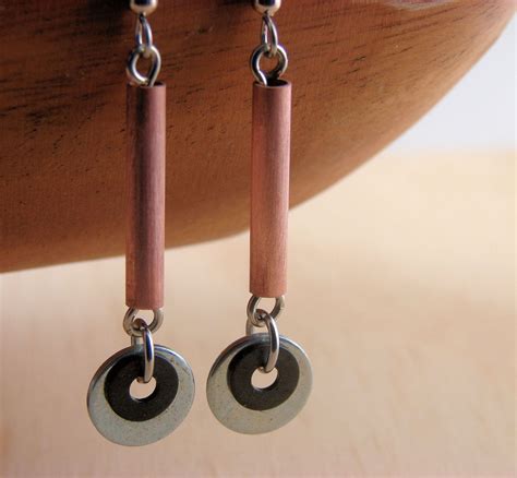 Copper Dangle Earring Hardware Jewelry Long Mixed Metal Eco Friendly