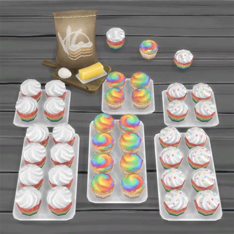 Rainbow Cupcakes · Sims 4 Food Cc