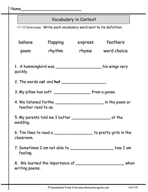 16 2nd Grade Vocabulary Words Worksheet