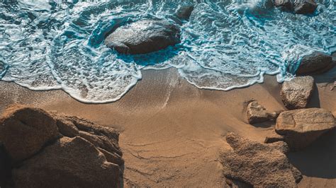 Download Beach Nature Rocks Soft Waves Wallpaper 3840x2160 4k Uhd