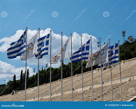 Row Of Greek And Olympic Flags Editorial Stock Image Image Of White