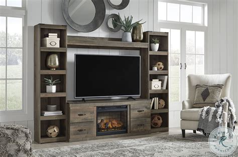Trinell Brown 4 Piece Entertainment Center With Infrared Electric
