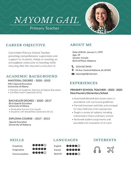 There are no set rules about cv writing and the structure and format can vary significantly depending on the purpose. primary teacher creative resume