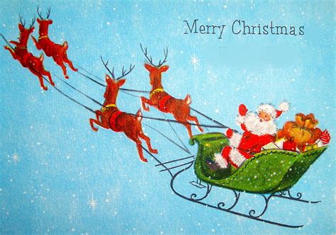 Santa And Sleigh Vintage Christmas Greeting Cards Vintage Christmas