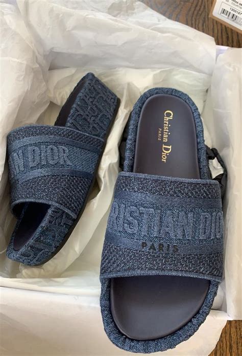 Shop Christian Dior Dior Blue Dway Oblique Denim Flats Sandals By