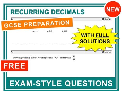 Gcse 9 1 Exam Question Practice Recurring Decimals Teaching Resources