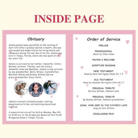 Heart 8 Pages Obituary Funeral Template Design Program Obituary Store