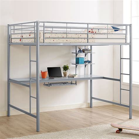 Contemporary Silver Full Loft Bed With Workstation Sunrise In 2020