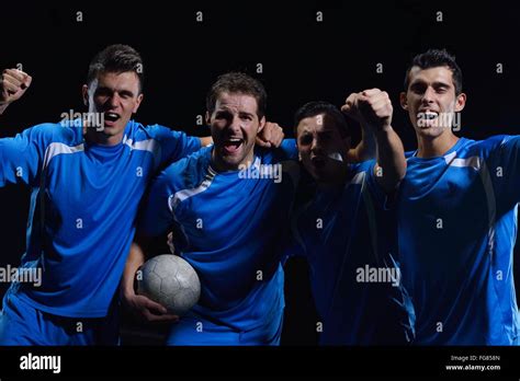 Soccer Players Celebrating Victory Stock Photo Alamy