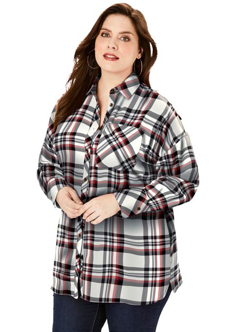 Roaman S Roaman S Women S Plus Size Flannel Tunic Plaid Shirt 28 W