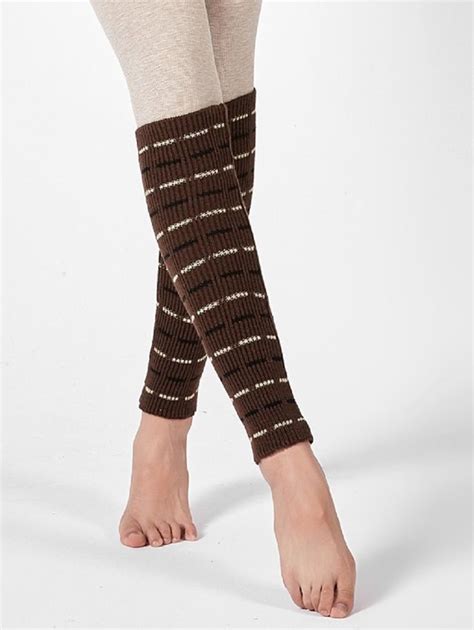 Striped Woolen Yarn Sleeve Socks Coffee Khaki Aff Yarn Woolen