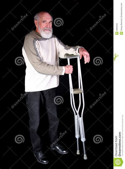 Man With Crutches Stock Image Image Of Black Crutch