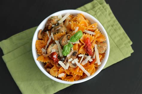 Cook til pasta is al dente. Farfalle with Chicken Sausage and Roasted Tomatoes