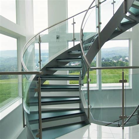 Modern Design Interior Curved Glass Staircase With Tempered Glass