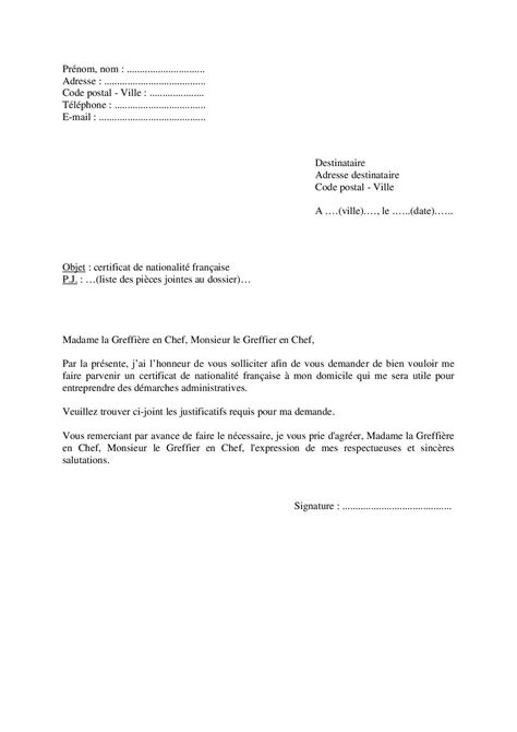 Modèle De Lettre De Demande De Certificat De Nationalité Française