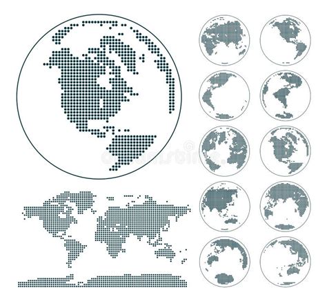 Globes Showing Earth With All Continents Dotted World Globe Vector